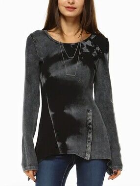 Vintage Urban X Women's Long Sleeve Black Gray Thermal Knit Shirt Size Large.